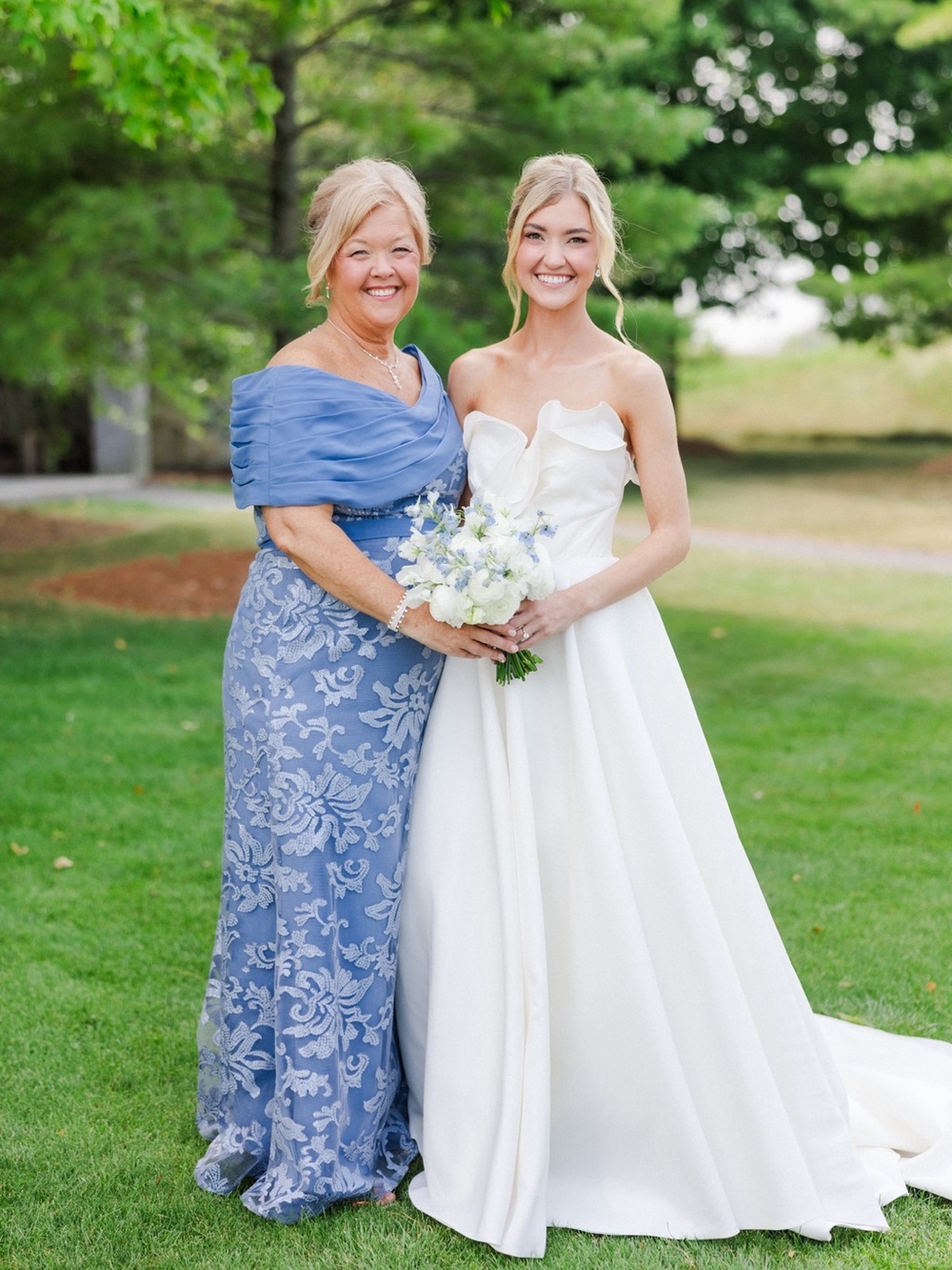 JJs House Off-Shoulder Lace Mother-of-the-Bride Dress in Periwinkle Blue